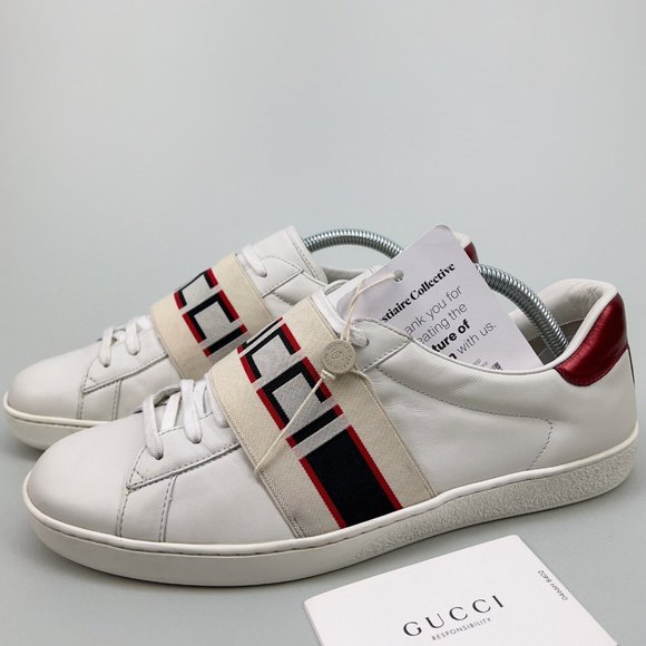 GUCCI Ace Stripe low top sneaker white leather 8 G 8.5 US 42 EUR 523469 - Picture 2 of 14